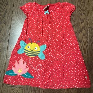 Frugi Polka Dot Dress with Bee and Flower Appliqué size 18/24M